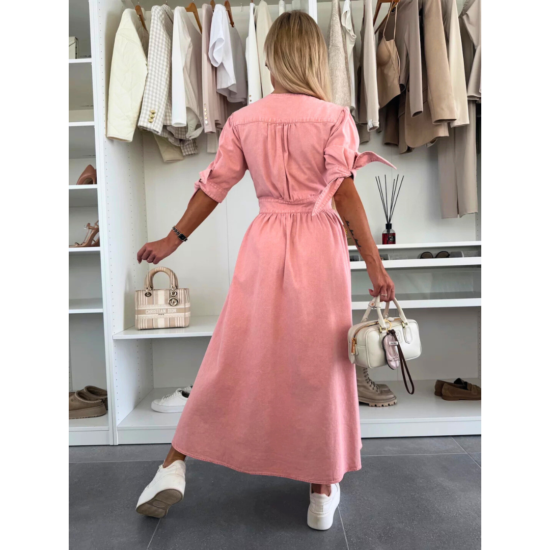 Robe midi élégante à col en V