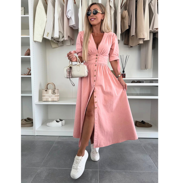 Robe midi élégante à col en V