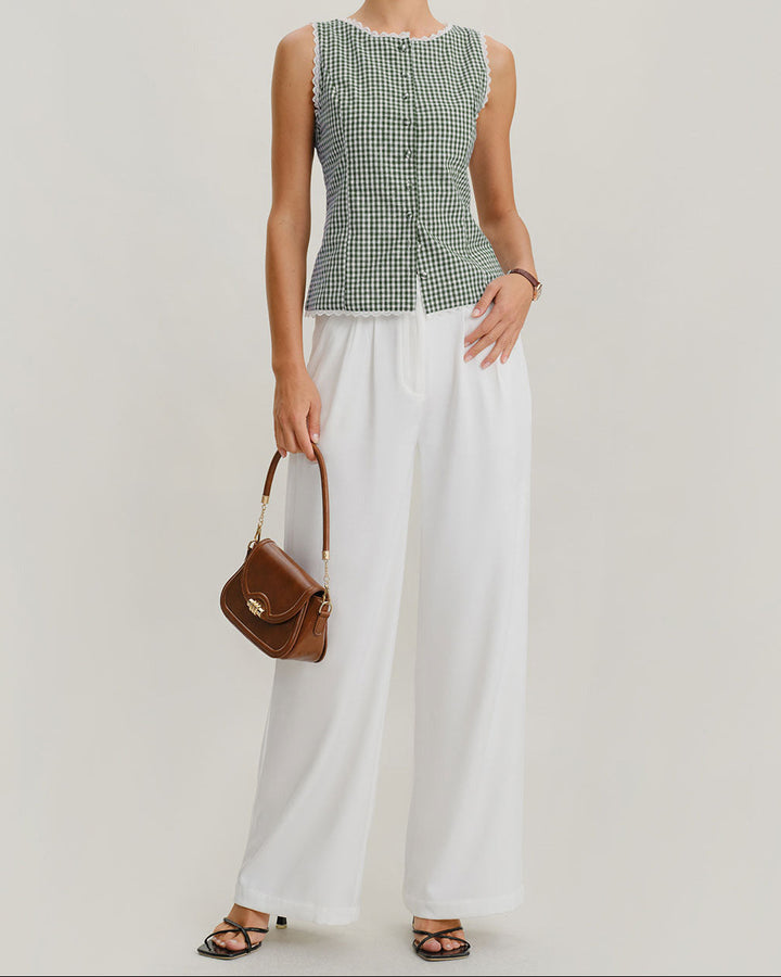 Débardeur à carreaux vert à col bateau